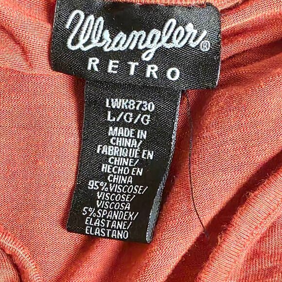 Wrangler Retro Womens Boho Peasant Top Rust Orange L - Picture 5 of 6